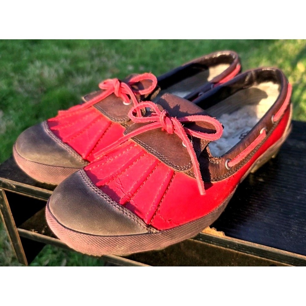 UGG Australia Duck Shoe Loafers Red Brown Shearling Lined 1001768 Womens 9.5